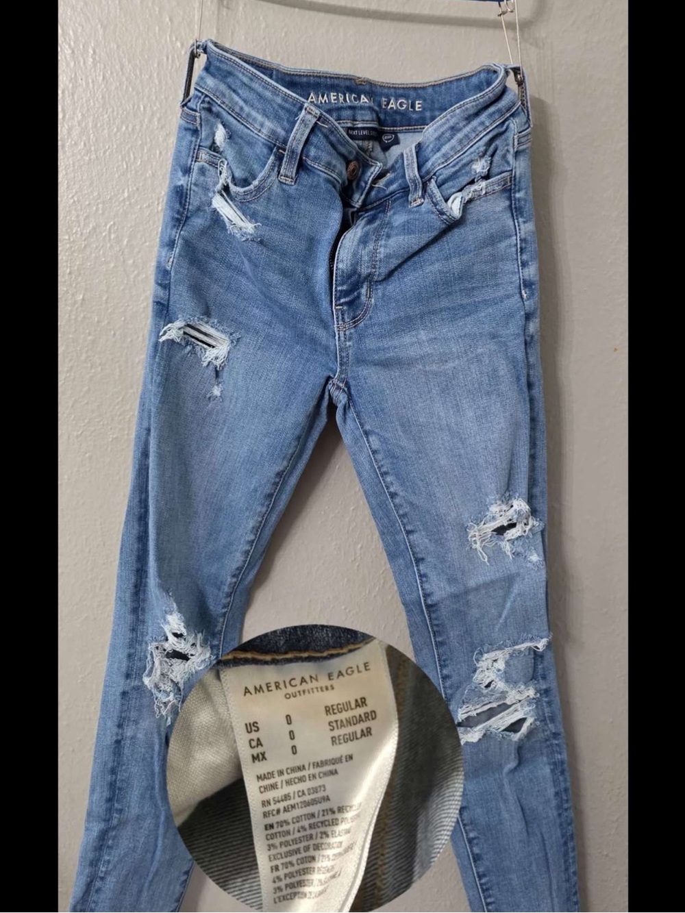 American Eagle Outfitters Distressed Light Blue Skinny Jeans